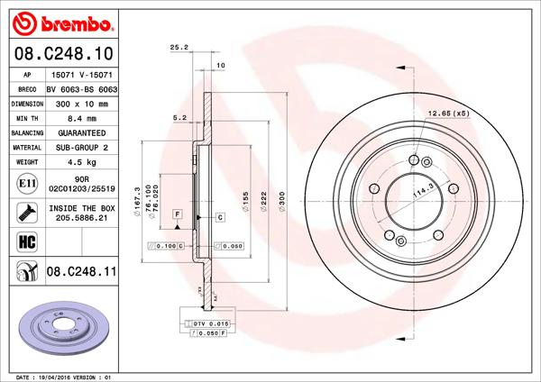 BREMBO 08.C248.11 | Fren Diski Arka Kaplamalı Hyundai I40) 17-18 Jant | 2 Adet