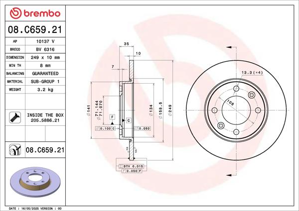 BREMBO 08.C659.21 | Fren Diski Citroen | 2 Adet