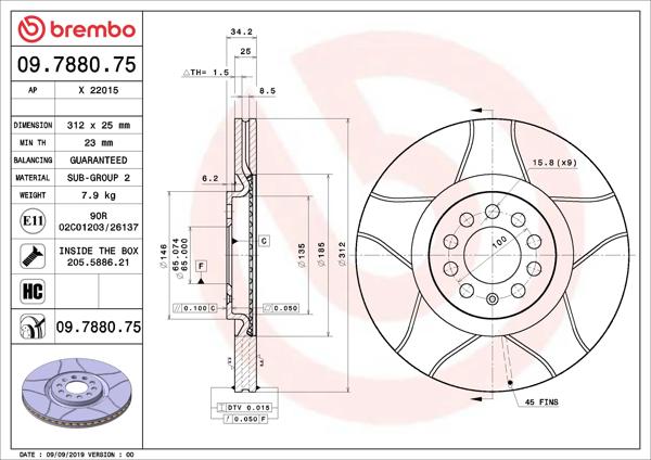 BREMBO 09.7880.75 | Fren Diski Ön Max Audi | 2 Adet
