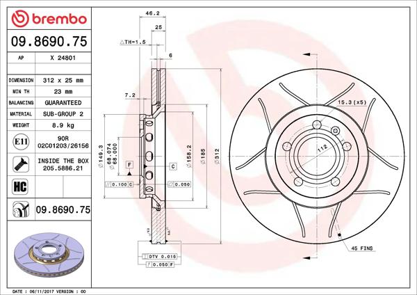 BREMBO 09.8690.75 | Fren Diski Ön Max Audi | 2 Adet