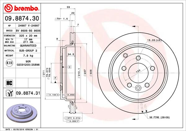 BREMBO 09.8874.31 | Fren Diski (Tek Disk) Arka Land Disc3-4 04-19