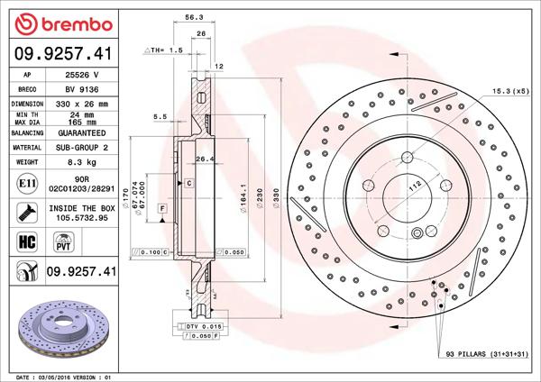 BREMBO 09.9257.41 | Fren Diski Arka UV Coated Mercedes-Benz | 2 Adet