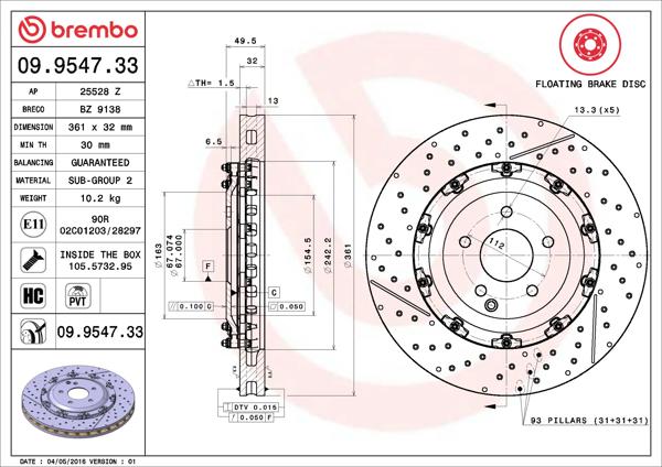 BREMBO 09.9547.33 | Fren Diski Ön Floating Mercedes-Benz | 2 Adet