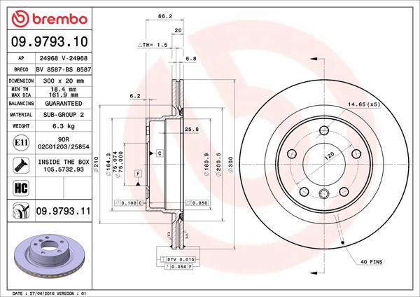 BREMBO 09.9793.10 | Fren Diski Arka Havalı BMW E87-E90-E92, 2 Adet