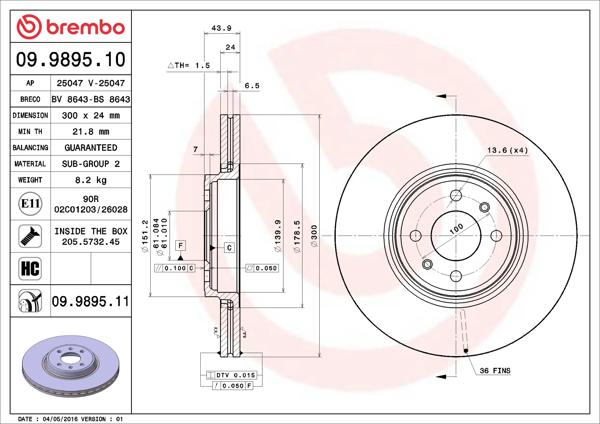 BREMBO 09.9895.10 | Fren Diski Ön (Renault Scenic II 1.9Dcı (06 / 0308 / 05)