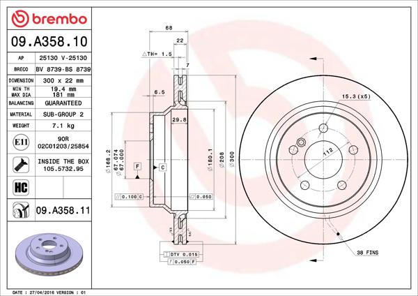BREMBO 09.A358.10 | Fren Diski 211 / 212 Arka Sport | 2 Adet