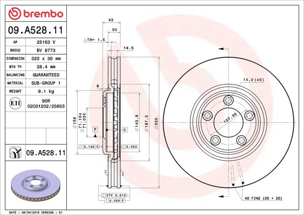 BREMBO 09.A528.11 | Fren Diski Ön UV Coated Jaguar | 2 Adet