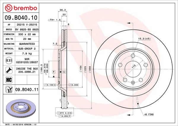 BREMBO 09B04011 *2 | Arka Fren Disk Aynası S4 S5 Q5 08 > 15 | 2 Adet