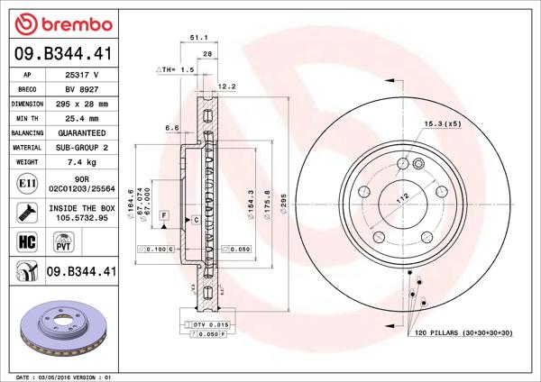 BREMBO 09B34441 *2 | Fren Diski Ön X117 15 > 19 C117 13 > 19 W176 12 > 18 W246 13 > 18 X156 13 > | 2 Adet