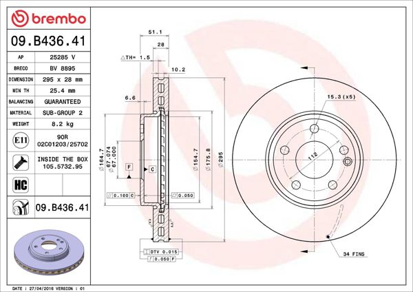BREMBO 09B43641 *2 | Fren Diski Ön X117 15 > 19 C117 13 > 19 W176 12 > 18 W246 13 > 18 X156 13 > | 2 Adet