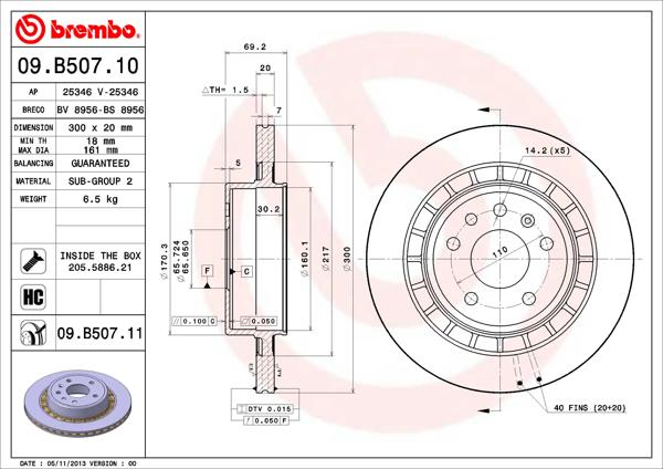 BREMBO 09.B507.11 | Fren Diski Arka UV Coated Saab | 2 Adet