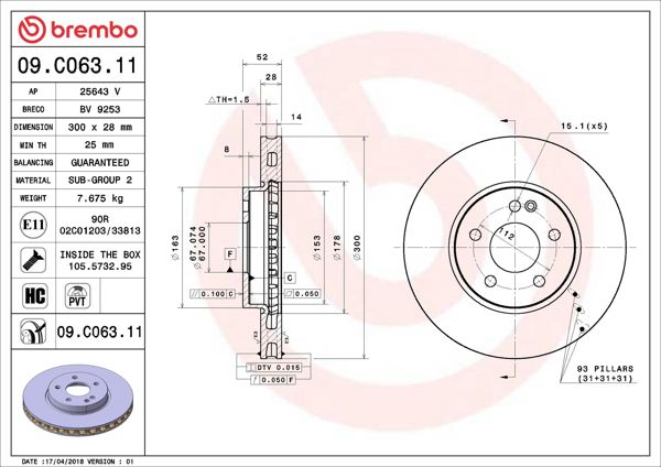 BREMBO 09C06311 *2 | Fren Diski Ön Vito W447 14 > | 2 Adet