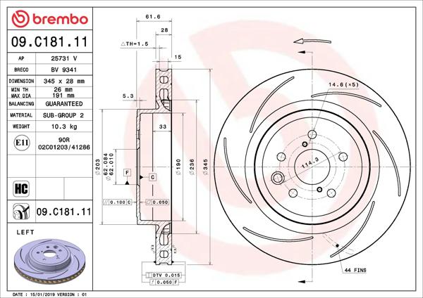 BREMBO 09.C181.11 | Fren Diski Arka UV Coated Lexus | 2 Adet