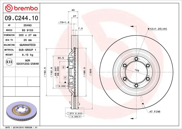 BREMBO 09.C244.10 | Fren Diski Ön Standard Isuzu | 2 Adet