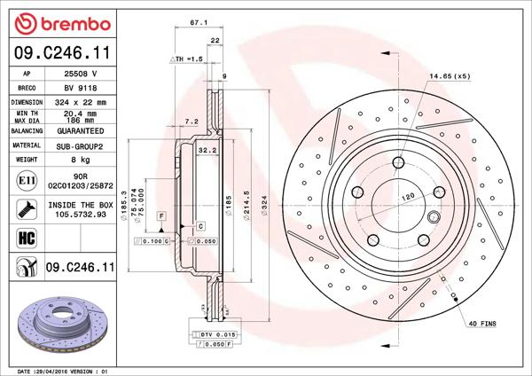 BREMBO 09.C246.11 | Fren Diski Arka UV Coated BMW E65/E66 | 2 Adet