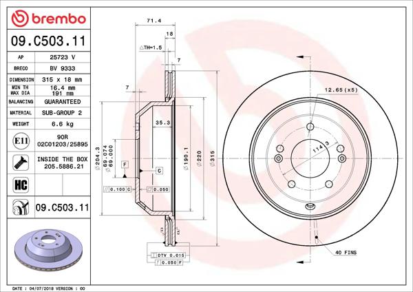 BREMBO 09.C503.11 | Fren Diski Arka UV Coated Kia | 2 Adet