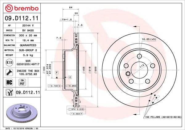BREMBO 09.D112.11 | Fren Diski Arka BMW G20-G22 Yüksek Karbonlu, 2 Adet