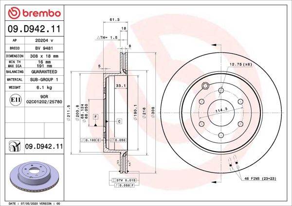 BREMBO 09.D942.11 | Fren Diski (Tek Disk) Arka M.Benz 470 17 -