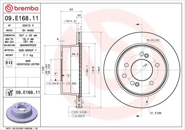 BREMBO 09.E168.11 | Fren Diski Arka UV Coated Ssangyong | 2 Adet