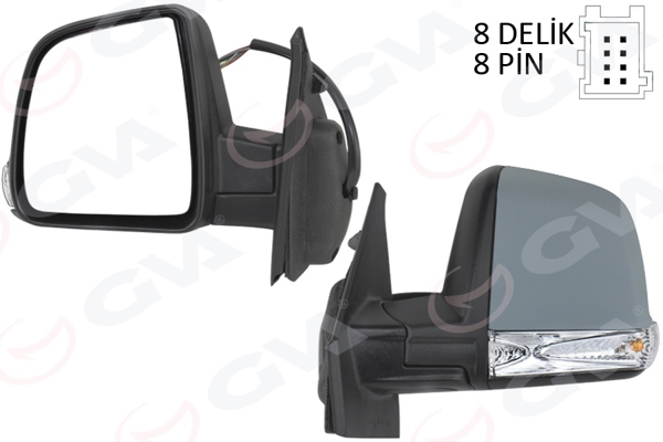 GVA 1029115 | Dış Dikiz Aynası Elektrikli Sol Doblo III 2011 Md. Sinyalli Katlanır / Power Flok Astarlı 8 Fiş