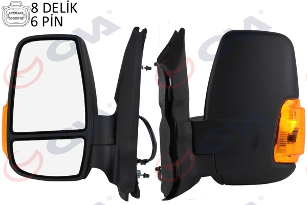 GVA 1032111 | Dış Dikiz Aynası Sol Ford Transit 14 > Kısa Kol-Sarı Sinyalli Desenli Konveks 6 Fiş Vm-6329Nehl
