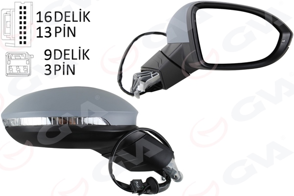 GVA 1075280 | Dış Dikiz Aynası Sağ Elektrikli Isıtmalı Sinyalli Astarlı Hafızalı Kör Noktalı Konveks VW Golf 20 >