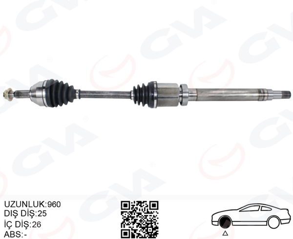 GVA 4433102 | Ön Aks Komple Sağ Transit Connect 1.8 TDCI 02 > 14 75-90-110Ps 960mm