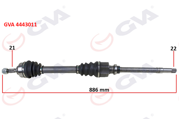 GVA 4443011 | Komple Aks Sağ Peugeot 206 1.4-1.6 Tu5 98-06 21X22x886