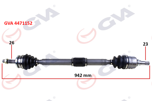GVA 4471152 | Komple Aks Sağ Toyota Auris. Corolla 1.33L 1Nr-Fe Nre150 6 Vites 10-> 1.6L 1Zr-Fe Zre151 Benzinli 07-11 26X23 Komple Boy 942mm