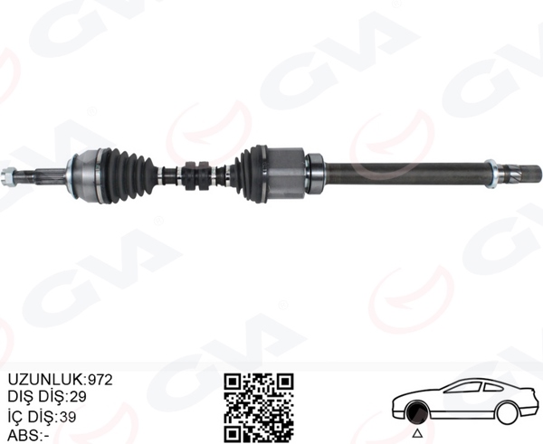 GVA 4499908 | Komple Aks Sağ Nissan Qashqai 1.6L R9m DCI Manuel Vites J11 14-> 29X39 Komple Boy 972mm