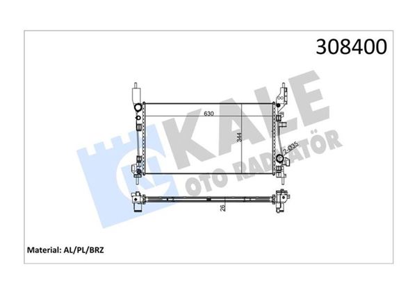 KALE 0138011AB | Su Radyatörü (Fiat Fiorino 1.3 JTD 07-/ Peugeot Partner Tepee 1.4 HDI 08-/ Citroen Nemo 1.4 HDI 08 -)
