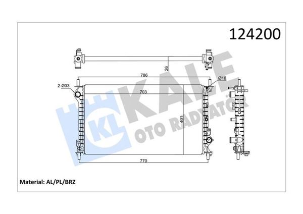 KALE RADYATÖR 0224291AB | Radyatör 1 Sıra Ford Transit Connect 1.8 TDCI Klimalı 02-13