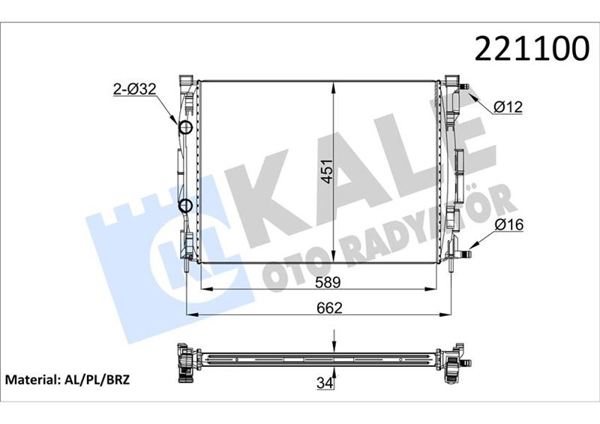 KALE RADYATÖR 0520231AB | Su Radyatörü Renault Megane II/Scenic 1.5-1.9 DCI 02-12