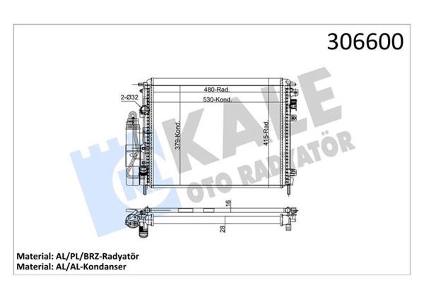 KALE 052829RIN | Su Radyatörü + Kondanser Modül Clio II Kangoo Thalia 1.2 1.4-1.5 DCI 1.6 1.9 97-01 Logan 1.4 1.6