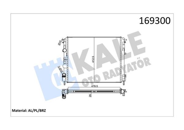 KALE RADYATÖR 0528321AB | Radyatör Su 1 Sıra Brazing Renault Clio II Kangoo Logan Thalia 1.4-1.9 DCI 01-