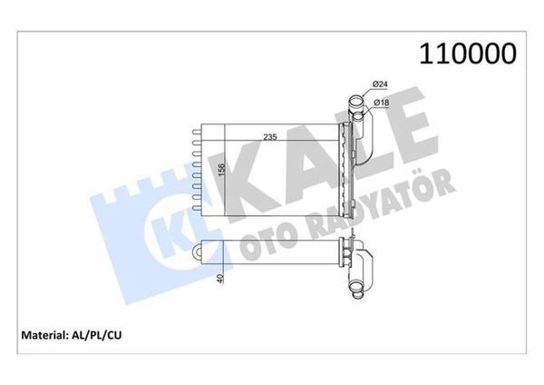 KALE 0583852AL | Kalorifer Radyatörü R19/Clio/Kangoo/Megane I/Scenic 234X157x42 Plastik Tanklı