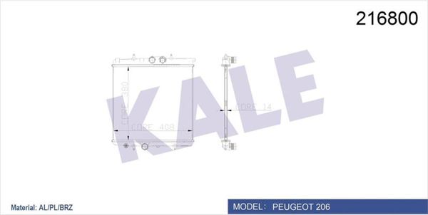KALE 2039011AB | Su Radyatörü Peugeot 206 1.1 1.4 8V Klimasız 1 Sıra 408x380x16