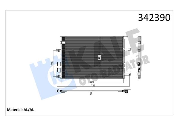 KALE 342390 | Alfa Romeo 159 / Brera / Spider 1.8 / 1.9 JTDM 2009-2011 Klima Radyatörü (Kondenser) Kurutuculu