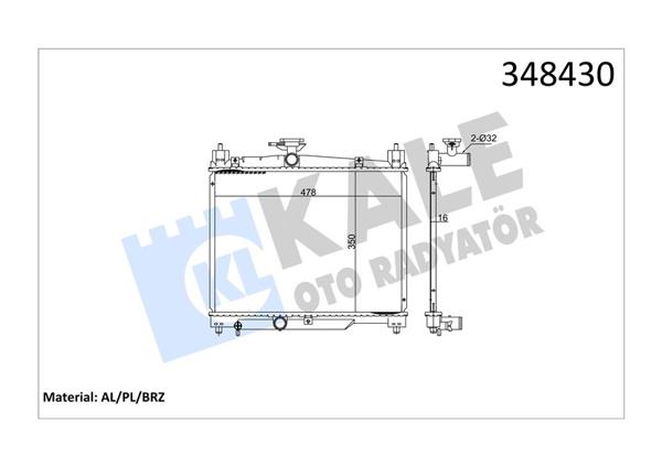 KALE 348430 | Motor Su Radyatörü Toyota Yaris (P1) 1.0-1.3 99-06 Manuel Vites
