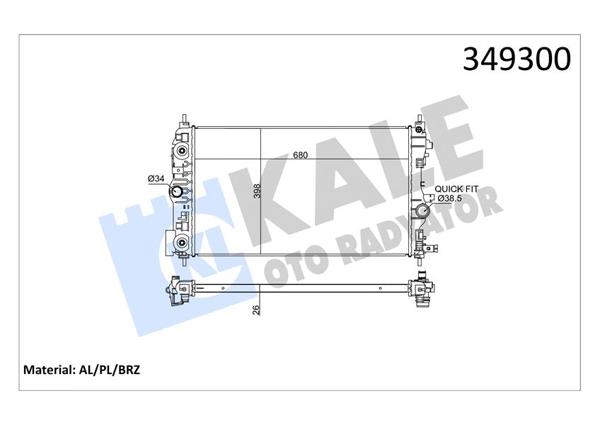 KALE 349300 | Su Radyatörü Opel Astra J/GTC J/Zafira C/Zafira Tourer C/Cruze 1.4-1.6 09=> Otomatik
