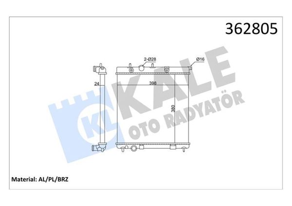 KALE 362805 | Radyatör Peugeot 207 1.4/1.6 16V 07-13, 208 1.6 GTi 12-, C3 II/DS3 VTi 09-, TU3JP 26mm