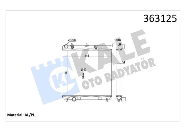 KALE RADYATÖR 363125 | Su Radyatörü Peugeot 206 , 207-Citroen C2 , C3 1.4Hdı 70 Eco 02 / (Mt) (Ac / Nac) [Mekanık]