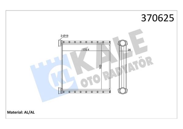 KALE 370625 | Kalorifer Radyatörü Volkswagen Crafter 2.0 TDI 18- Brazing Borusuz 26mm