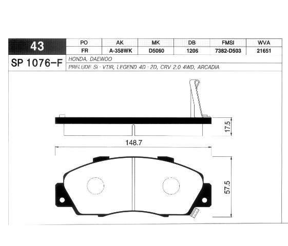 HI-Q SP1076-F | Fren Balatası Ön Accord (Ce) Euro: Accord (Ch) 98-02 CRV (Rd) 97-01 Hrv (Gh) 99-05 Prelude (Bb)