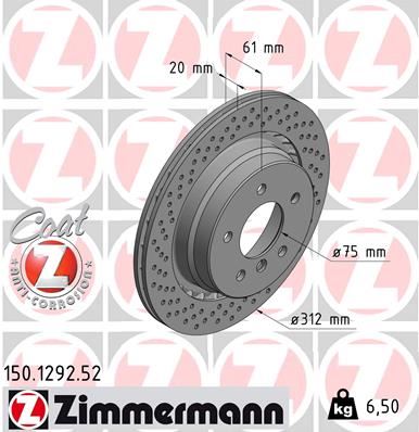 ZIMMERMANN 150.1292.52 | Fren Diski Arka Sol BMW M3 E36 Delikli