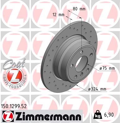 ZIMMERMANN 150.1299.52 | Fren Diski Arka BMW X5 E53 00 > 06 Delikli | 2 Adet