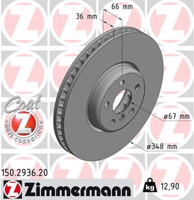 ZIMMERMANN 150.2936.20 | Fren Diski Ön Sol BMW G20-G30-G31-320 D Mıld Hyrbıt 520E Plug-Hyrbıt 348mm 2020 /