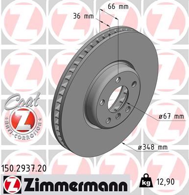ZIMMERMANN 150.2937.20 | Fren Diski Ön Sağ BMW G20-G30-G31-320 D Mıld Hyrbıt 520E Plug-Hyrbıt 348mm 2020 /