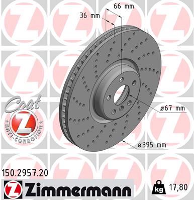 ZIMMERMANN 150.2957.20 | Fren Diski Ön Sol BMW G30 G31 G32 G11 G12 G14 G15 G16 G05 G06 Delikli M Performance