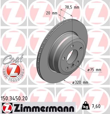 ZIMMERMANN 150.3450.20 | Fren Diski Arka BMW X5 E70 F15 F85 07 > BMW X6 E71 E72 F16 F86 07 > Havalı 5 Bijon | 2 Adet